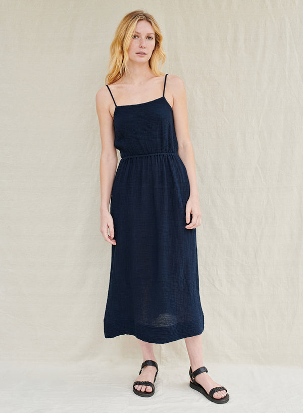 stateside Gauze Open Back Midi Dress in New Navy