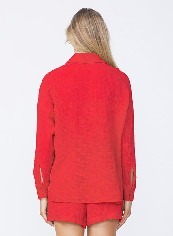 Stateside Gauze Oversized Shirt In Cherry Pie