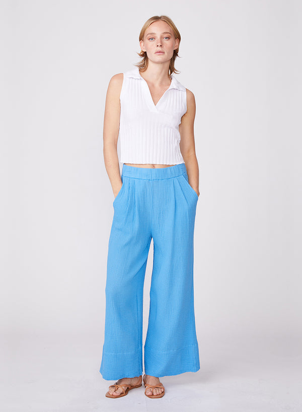 stateside Gauze Wide Leg Pull On Pant in Sail