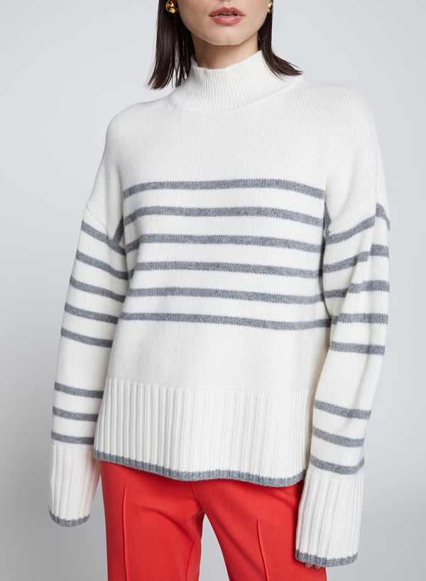 Stateside Grey Striped Mock Neck Sweater In Cream