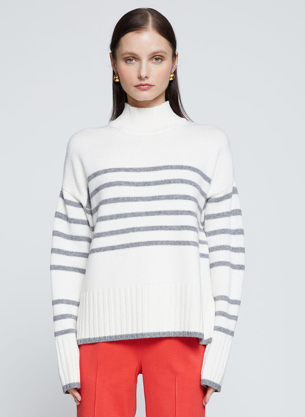 Stateside Grey Striped Mock Neck Sweater In Cream