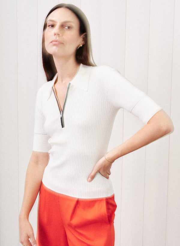 Stateside Half Zip Polo Sweater In Cream