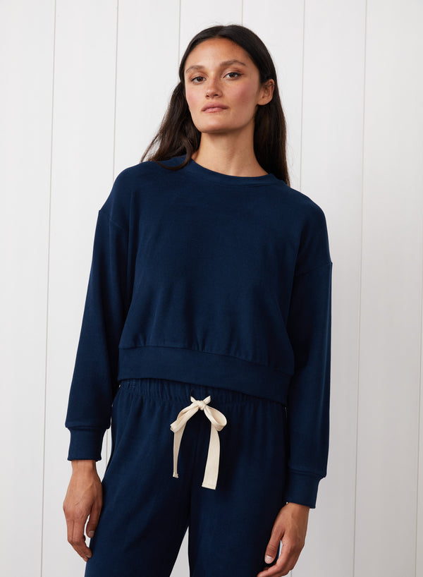 Stateside Honeyluxe Tie Hem Pullover In New Navy