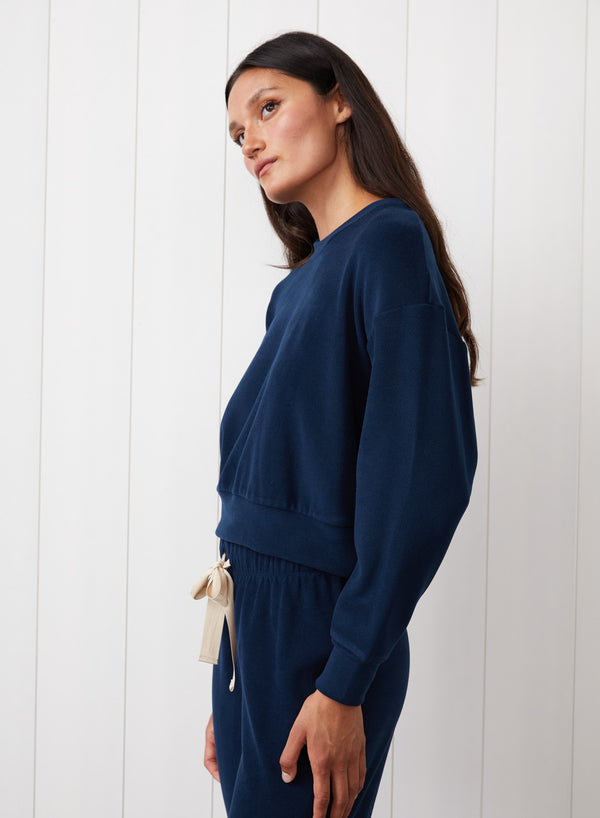 Stateside Honeyluxe Tie Hem Pullover In New Navy