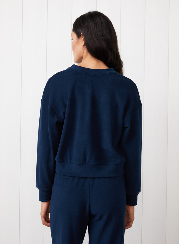 Stateside Honeyluxe Tie Hem Pullover In New Navy