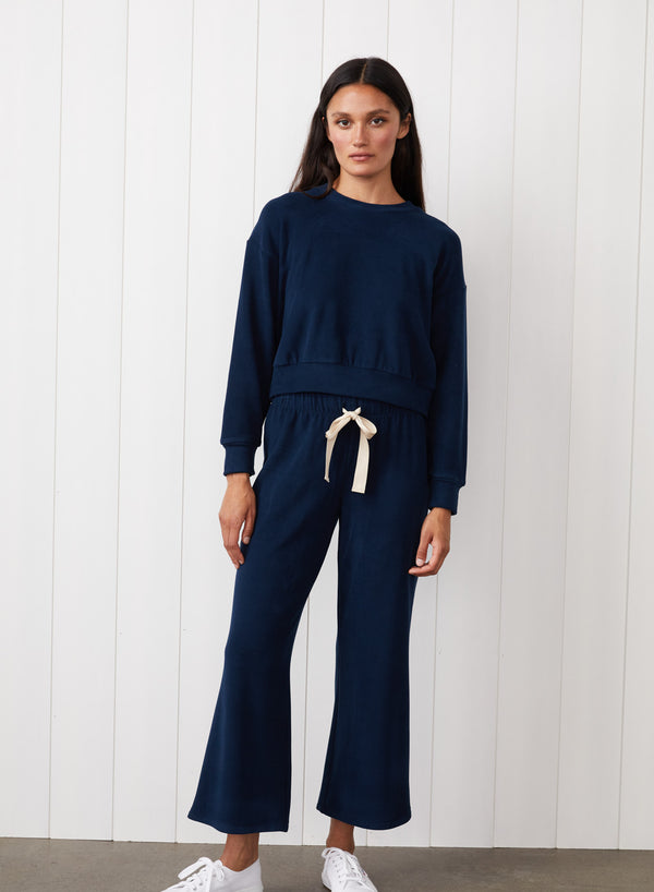 stateside Honeyluxe Tie Hem Pullover in New Navy