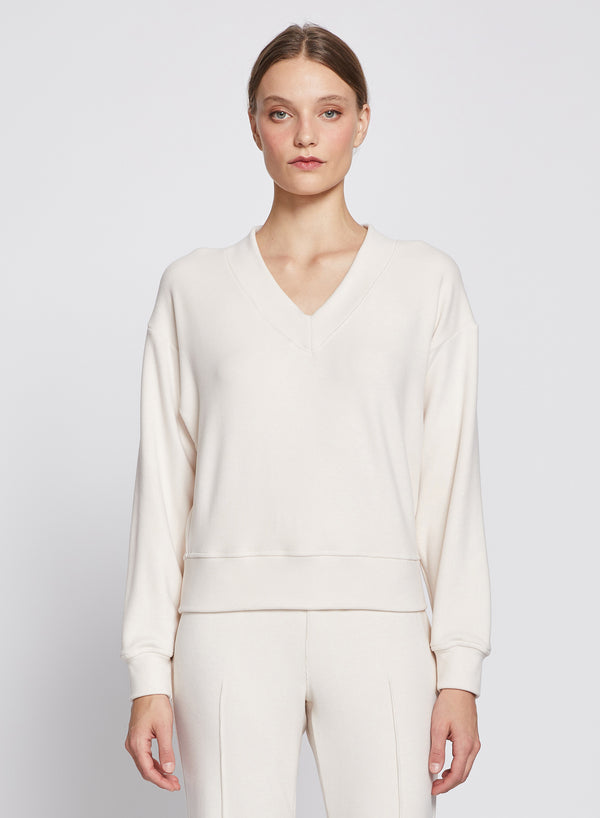 stateside Honeyluxe V-Neck Pullover in Cream