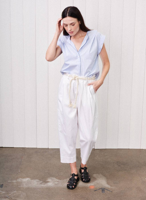 Stateside James Pinstripe Henley In Dove Blue