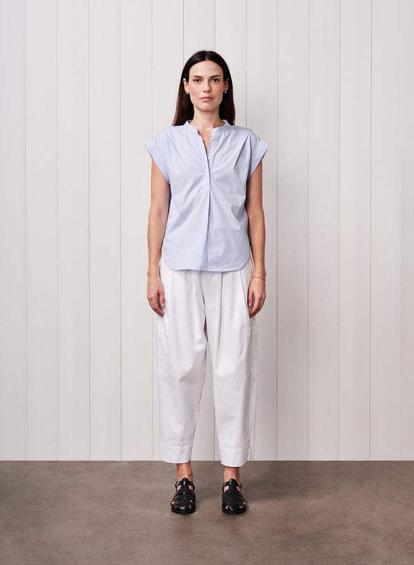 Stateside James Pinstripe Henley In Dove Blue