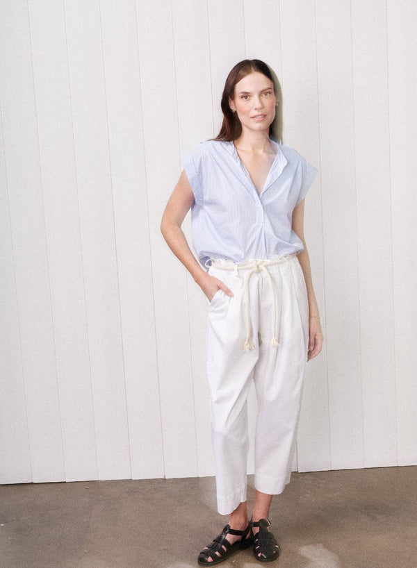 stateside James Pinstripe Henley in Dove Blue