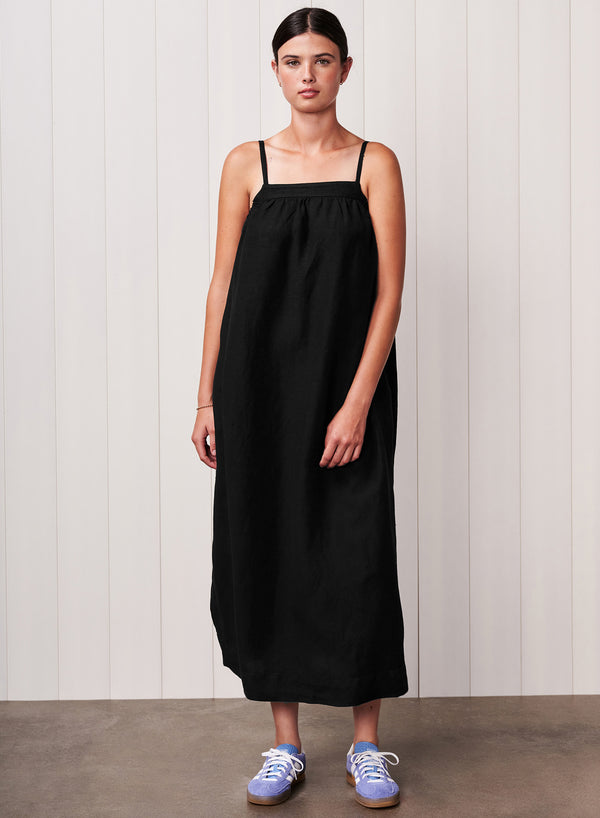 Stateside Linen A-Line Maxi Dress In Black