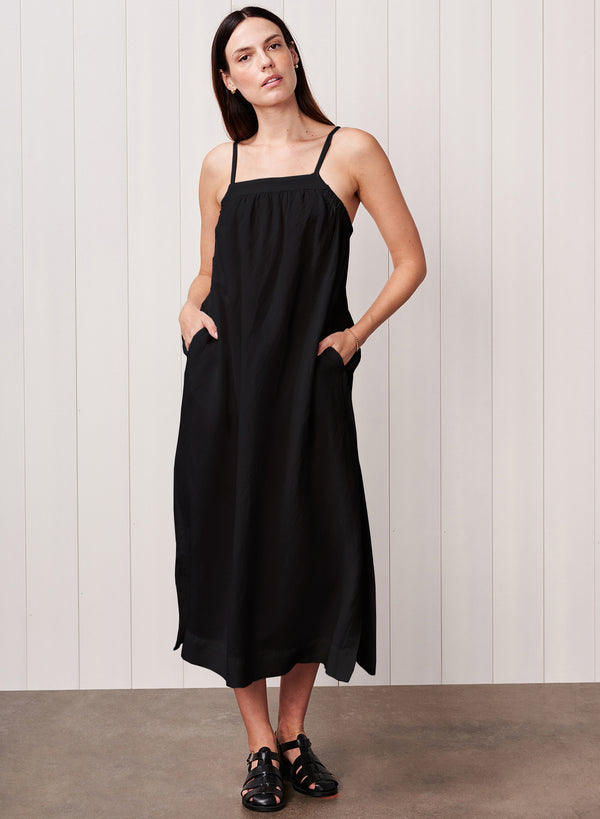 stateside Linen A-Line Maxi Dress in Black
