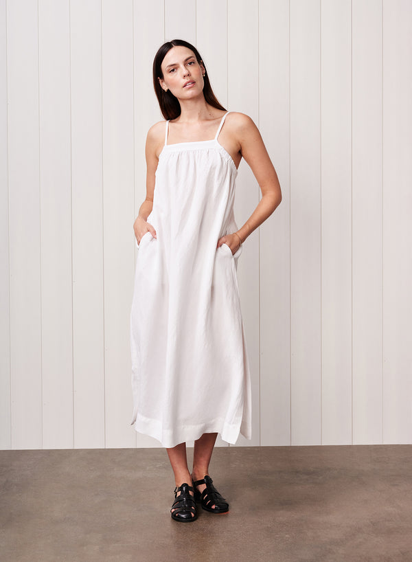 Stateside Linen A-Line Maxi Dress In White