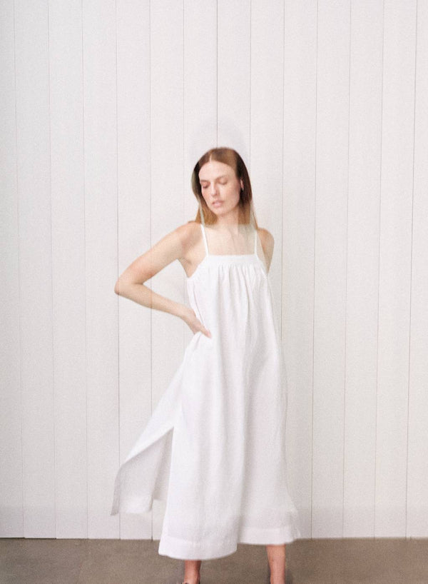 stateside Linen A-Line Maxi Dress in White