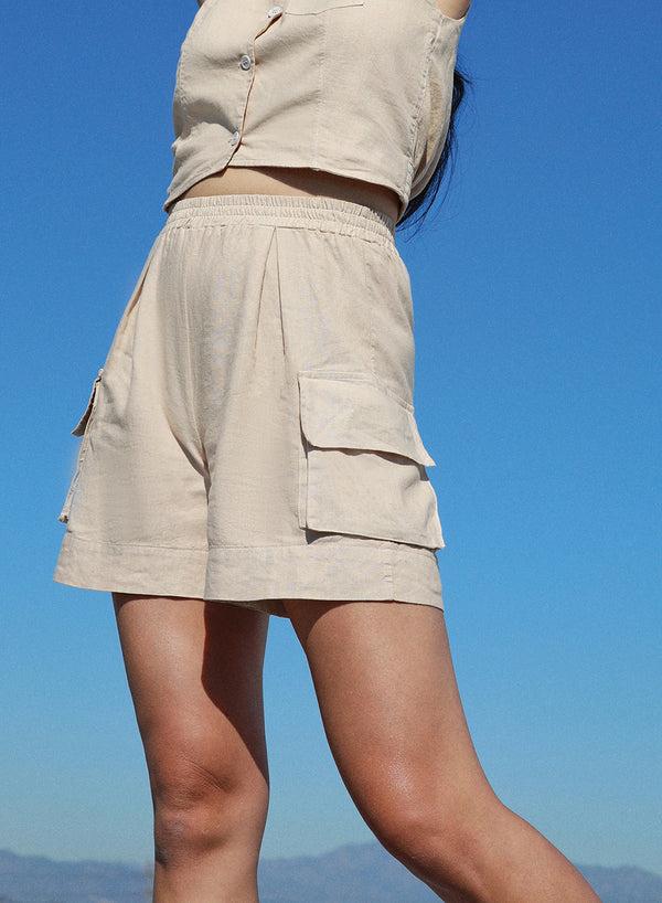 stateside Linen Cargo Short in Wheat