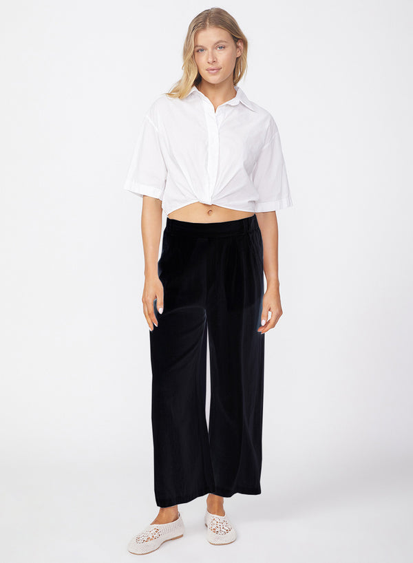 Stateside Linen Cropped Pull-On Trouser In Black