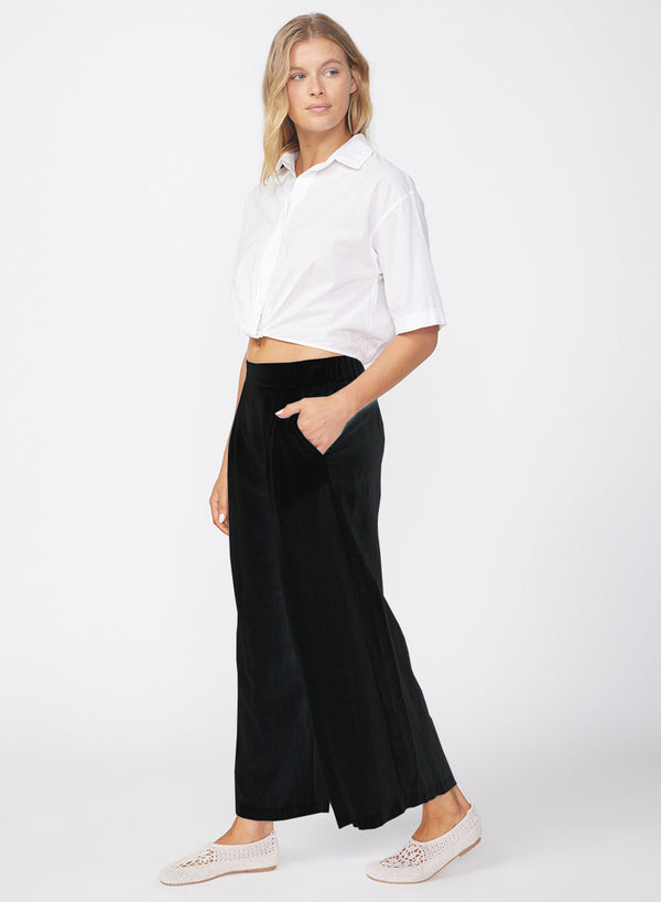 Stateside Linen Cropped Pull-On Trouser In Black