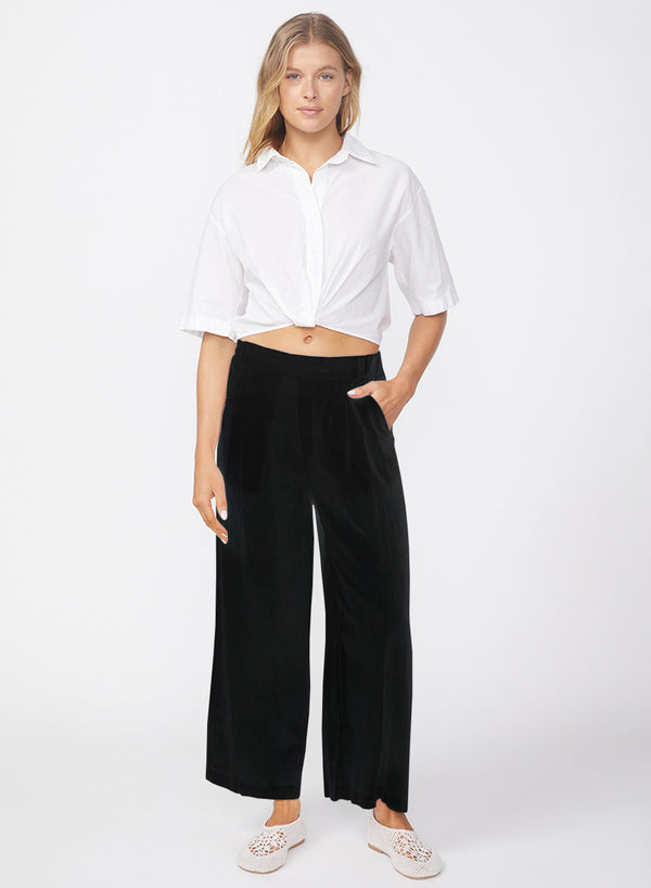 stateside Linen Cropped Pull-On Trouser in Black