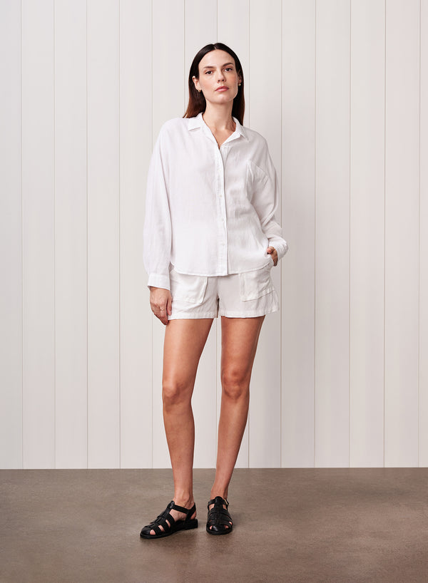 stateside Linen Dolman Pocket Shirt in White