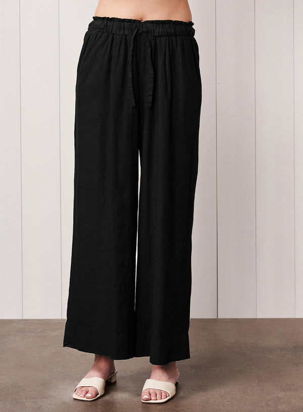 stateside Linen Drawstring Trouser in Black