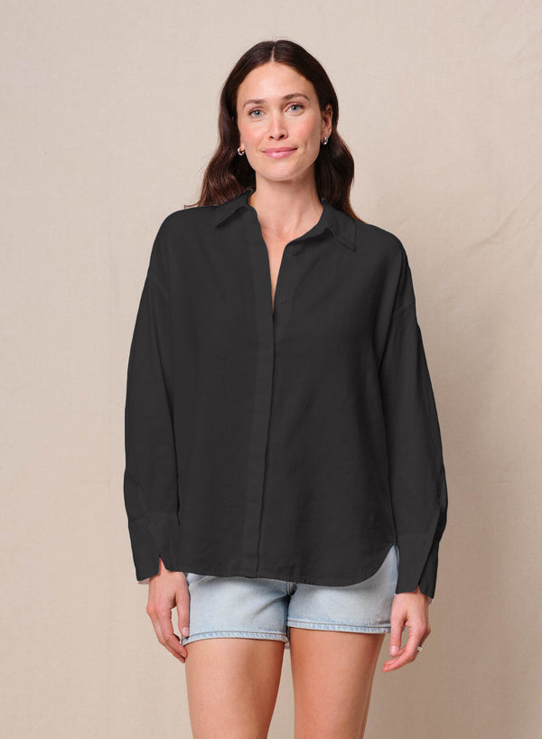 stateside Linen Oversized Shirt in Black