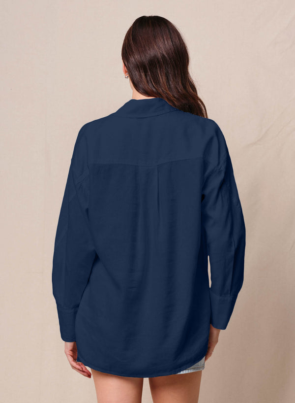 Stateside Linen Oversized Shirt In New Navy