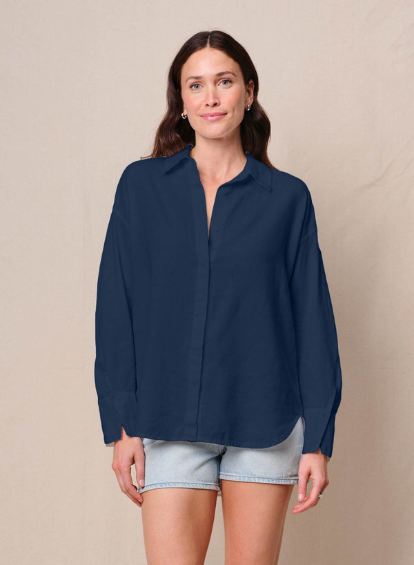 stateside Linen Oversized Shirt in New Navy