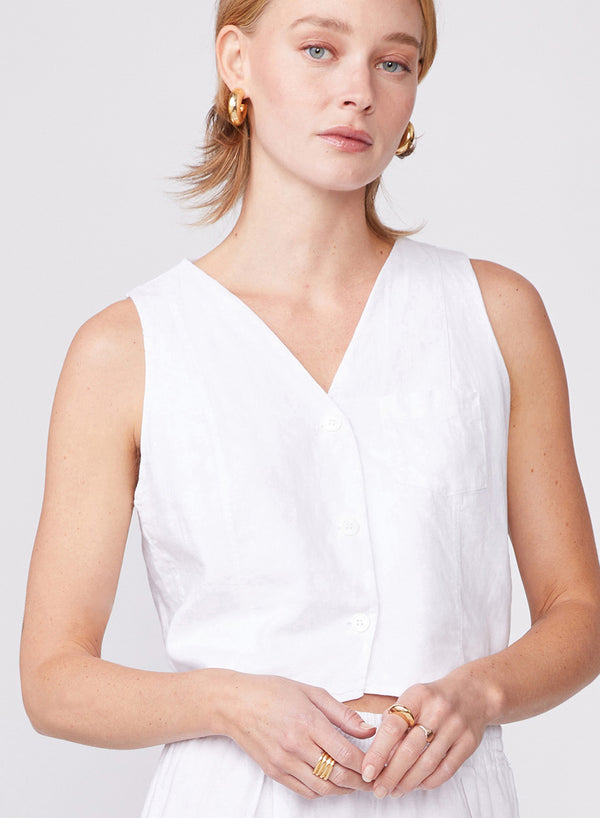 Stateside Linen Pocket Vest In White