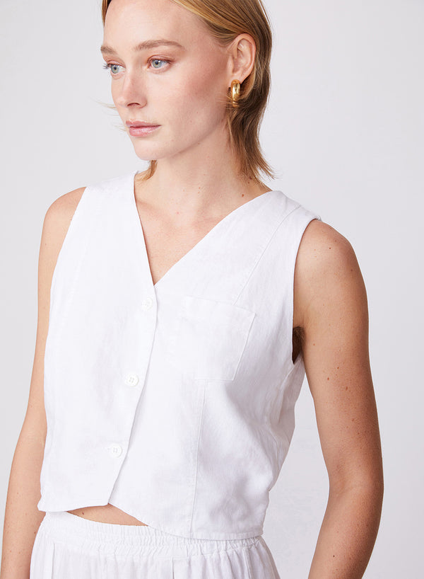 Stateside Linen Pocket Vest In White