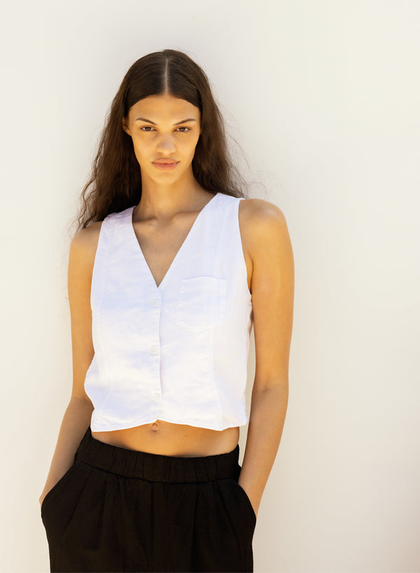 stateside Linen Pocket Vest in White