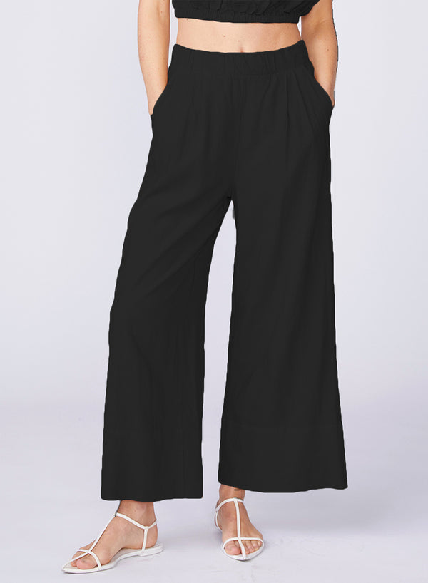 stateside Linen Wide Leg Pull-On Pant in Black