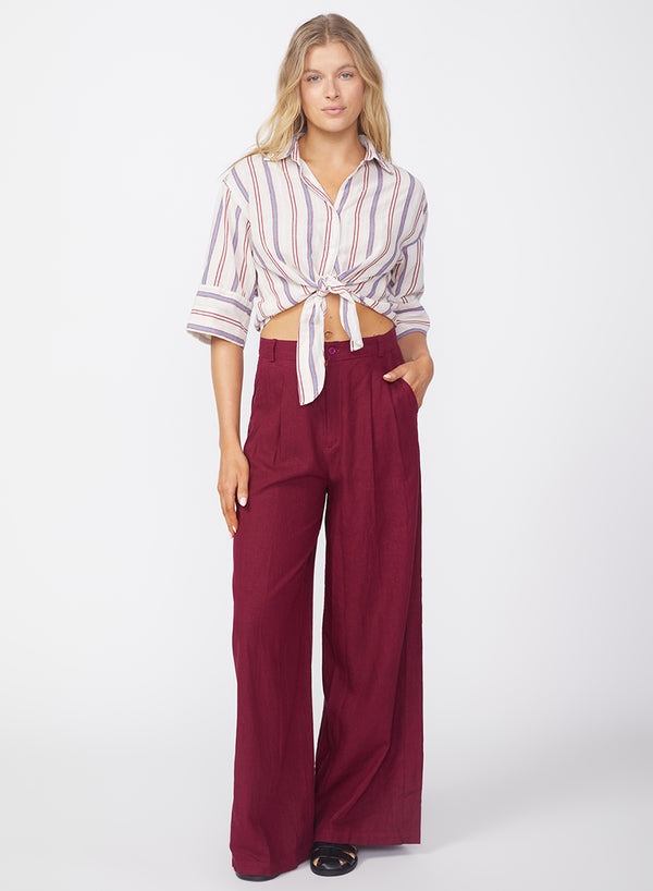 Stateside Linen Wide Leg Trouser In Bordeaux