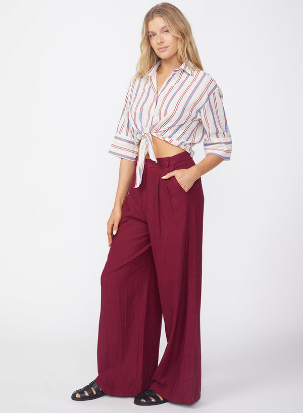Stateside Linen Wide Leg Trouser In Bordeaux
