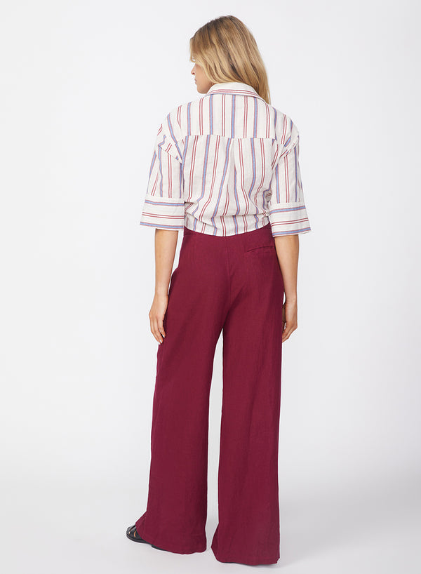Stateside Linen Wide Leg Trouser In Bordeaux