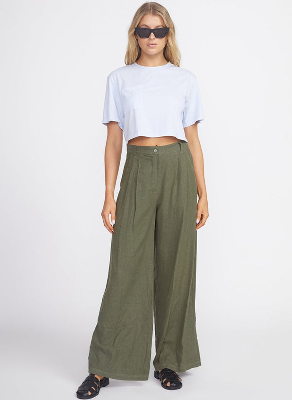 Stateside Linen Wide Leg Trouser In Fern