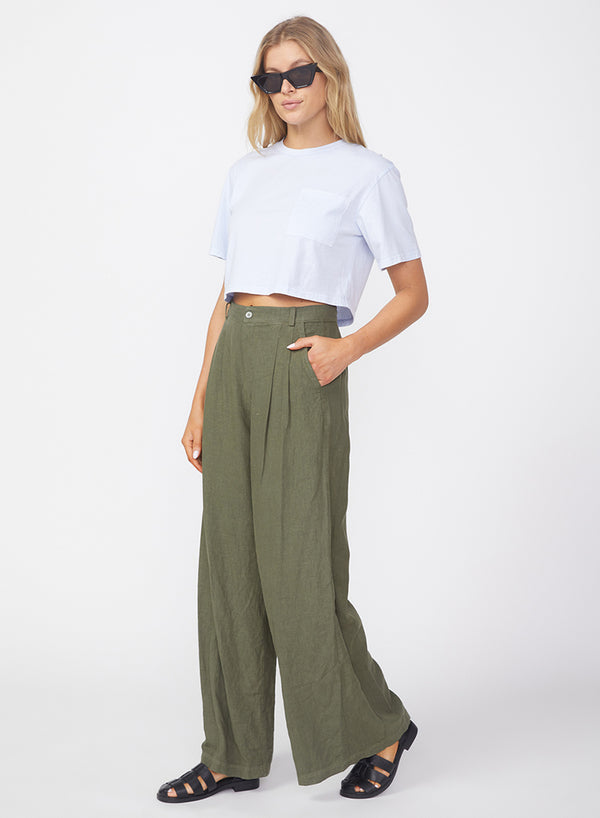stateside Linen Wide Leg Trouser in Fern