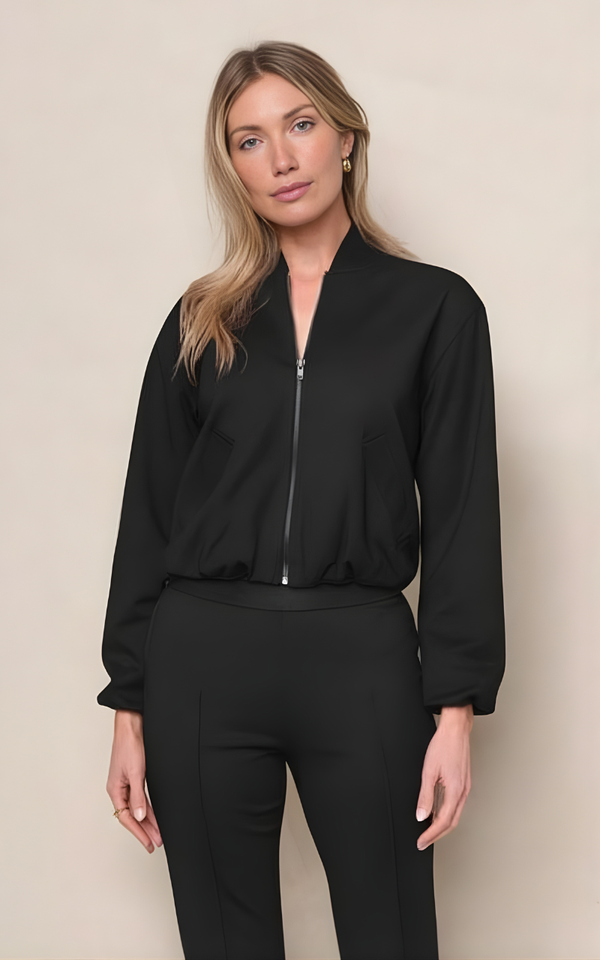 stateside Luxe Ponte Bomber Jacket in Black