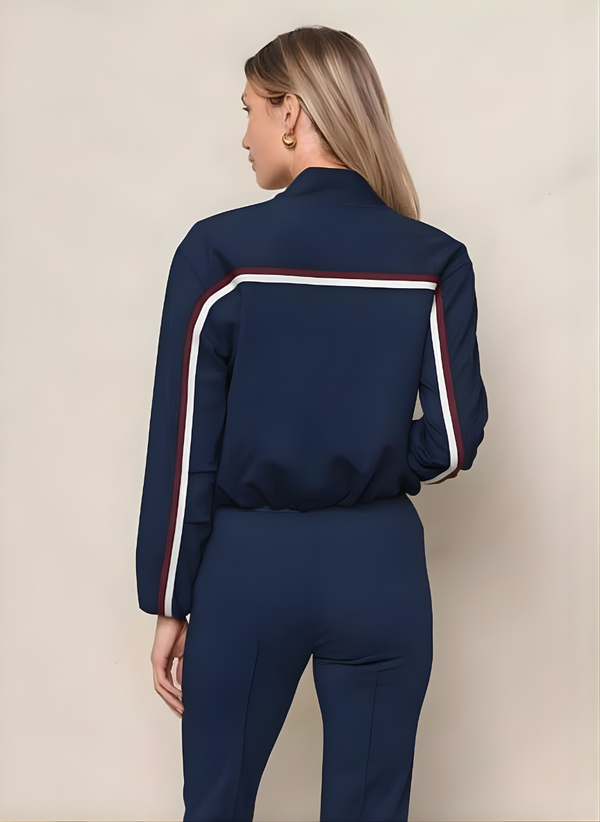 Stateside Luxe Ponte Bomber Jacket In New Navy