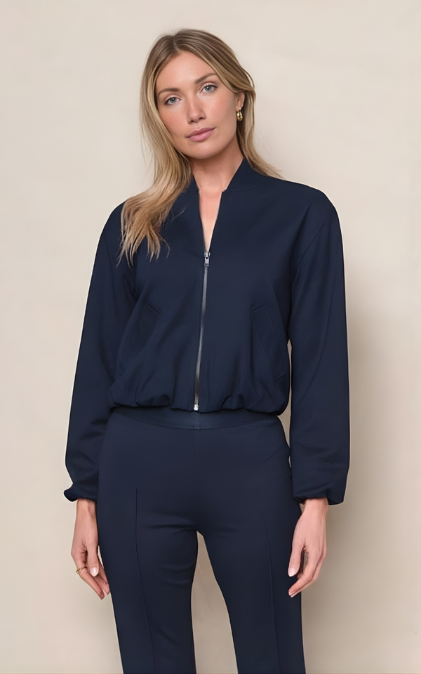 stateside Luxe Ponte Bomber Jacket in New Navy