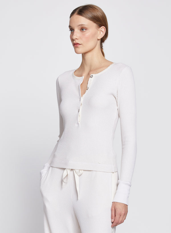Stateside Luxe Thermal Deep Henley In Cream