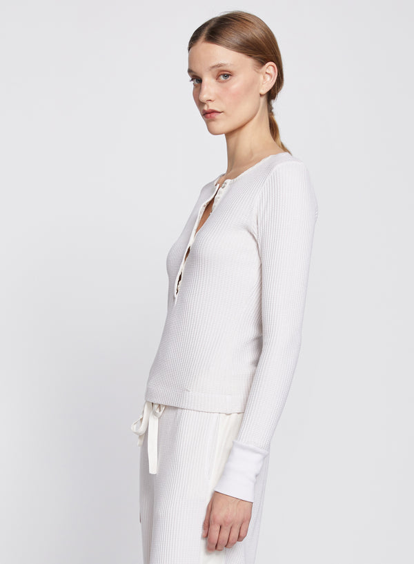 Stateside Luxe Thermal Deep Henley In Cream