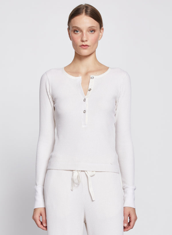 stateside Luxe Thermal Deep Henley in Cream