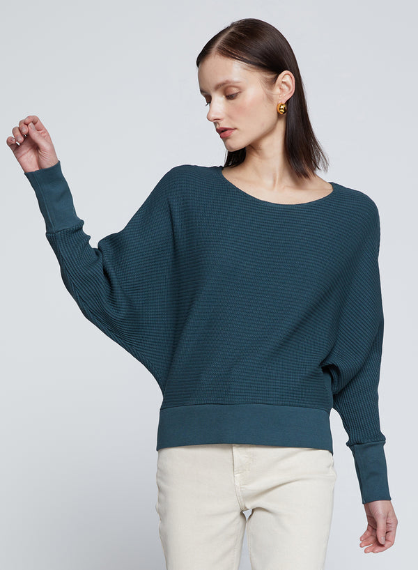 stateside Luxe Thermal Dolman Boatneck in Verde