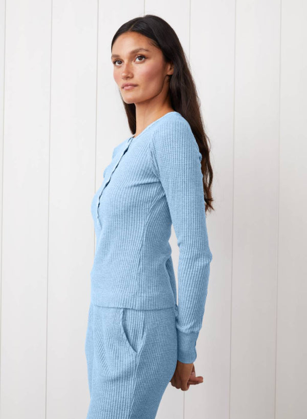 Stateside Luxe Thermal Henley In Clear Sky