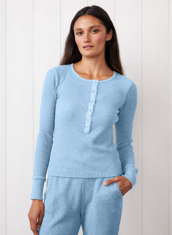 stateside Luxe Thermal Henley in Clear Sky