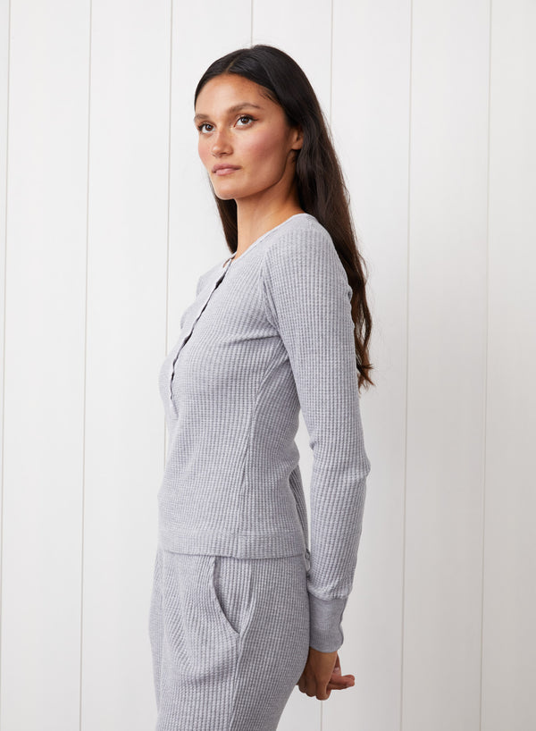 Stateside Luxe Thermal Henley In Heather Grey
