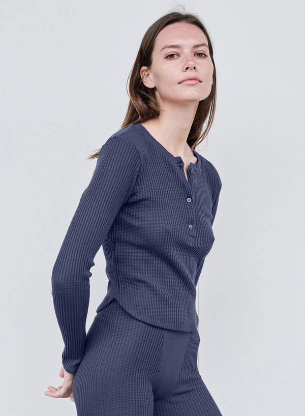 Stateside Luxe Thermal Henley Top In Ash