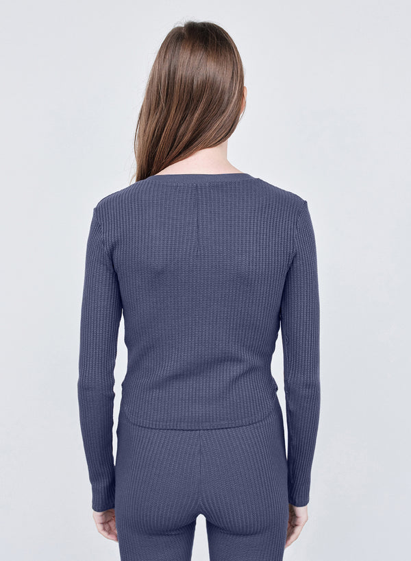 Stateside Luxe Thermal Henley Top In Ash