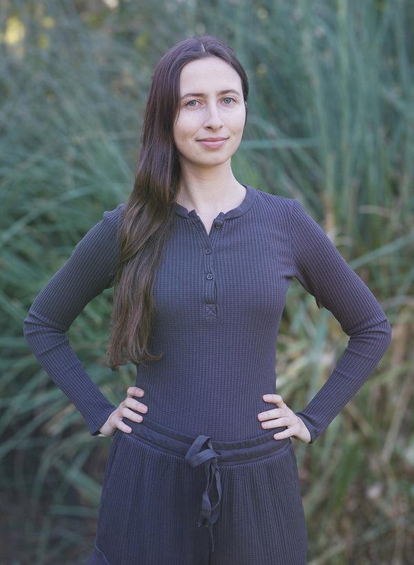 stateside Luxe Thermal Henley Top in Ash