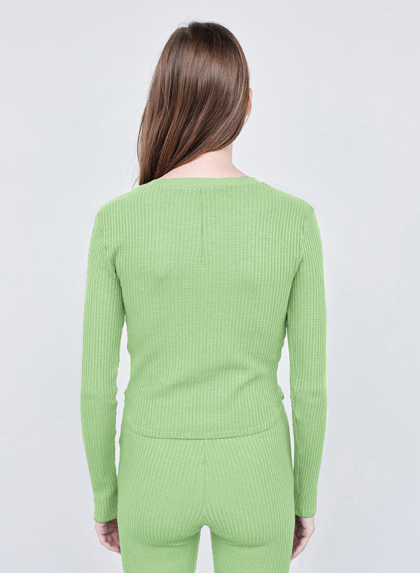 Stateside Luxe Thermal Henley Top In Wasabi